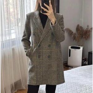 Zara Gray Plaid Blazer Coat
